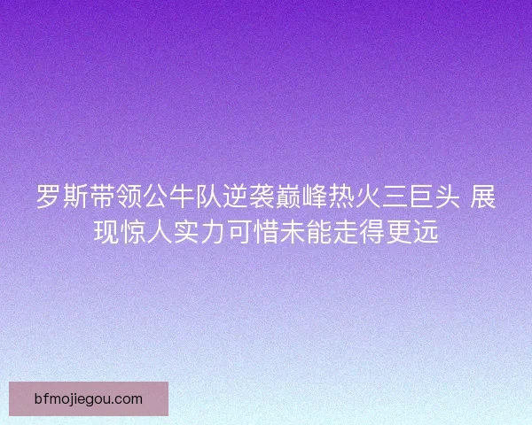 罗斯带领公牛队逆袭巅峰热火三巨头 展现惊人实力可惜未能走得更远